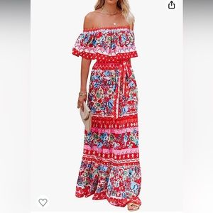 Women's Mexican Dress Summer Floral Print Off The Shoulder Sleeveless